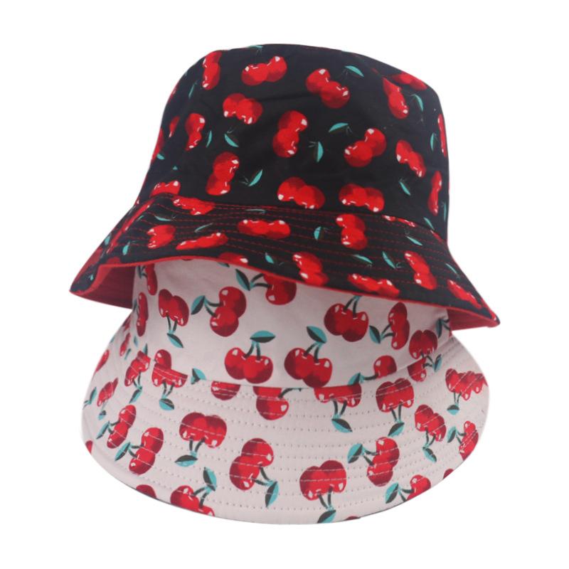 

Berets Black White Fruit Cherry Bucket Hats For Women Two Side Reversible Fisherman Hat Panama Bob Summer Sun HatBerets