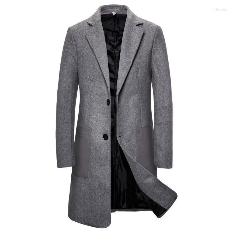 

Men's Trench Coats 2022 Men Overcoat Winter Single Breasted Jacket Fashion Solid Color Coat Long Sleeve Woolen Blend Outwear Windbreaker Vio, Black