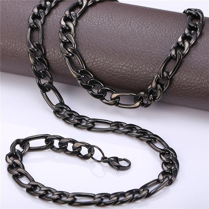 

1 Piece Width Necklaces 3mm 4mm 5mm 6mm Black Figaro Cuban Link Chain Necklace Stainless Steel Jewelry For Pendant Men