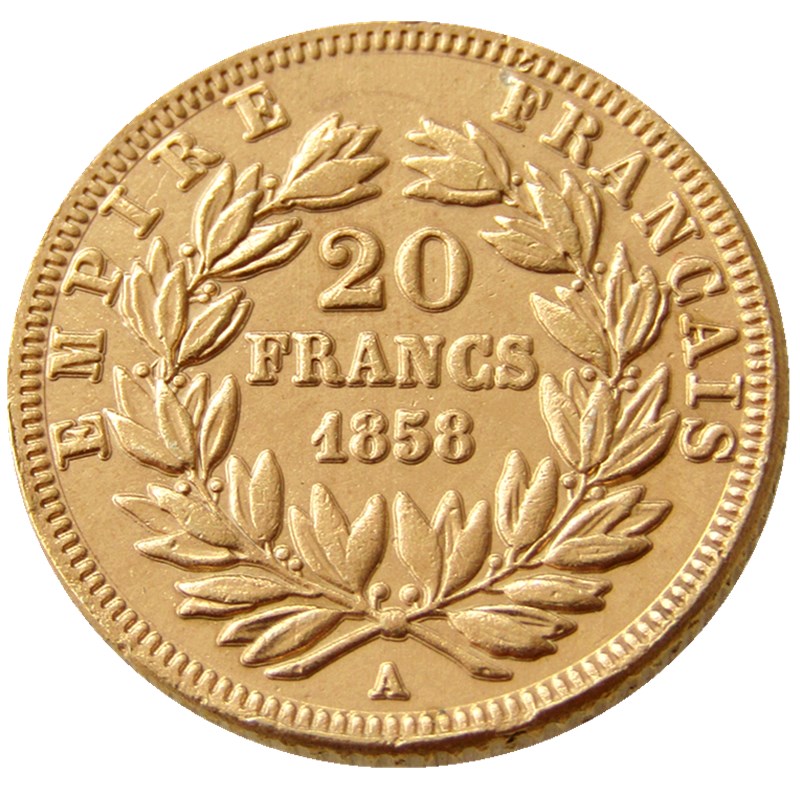 

France 20 France 1858A/B Gold Plated Copy Decorative Coin metal dies manufacturing factory Price
