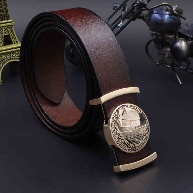 

Korean Fashion Beauty Head Leather Belt Two-layer Leather Men's Leisure Couple Mens Designer Belts For Men Luxury, Black