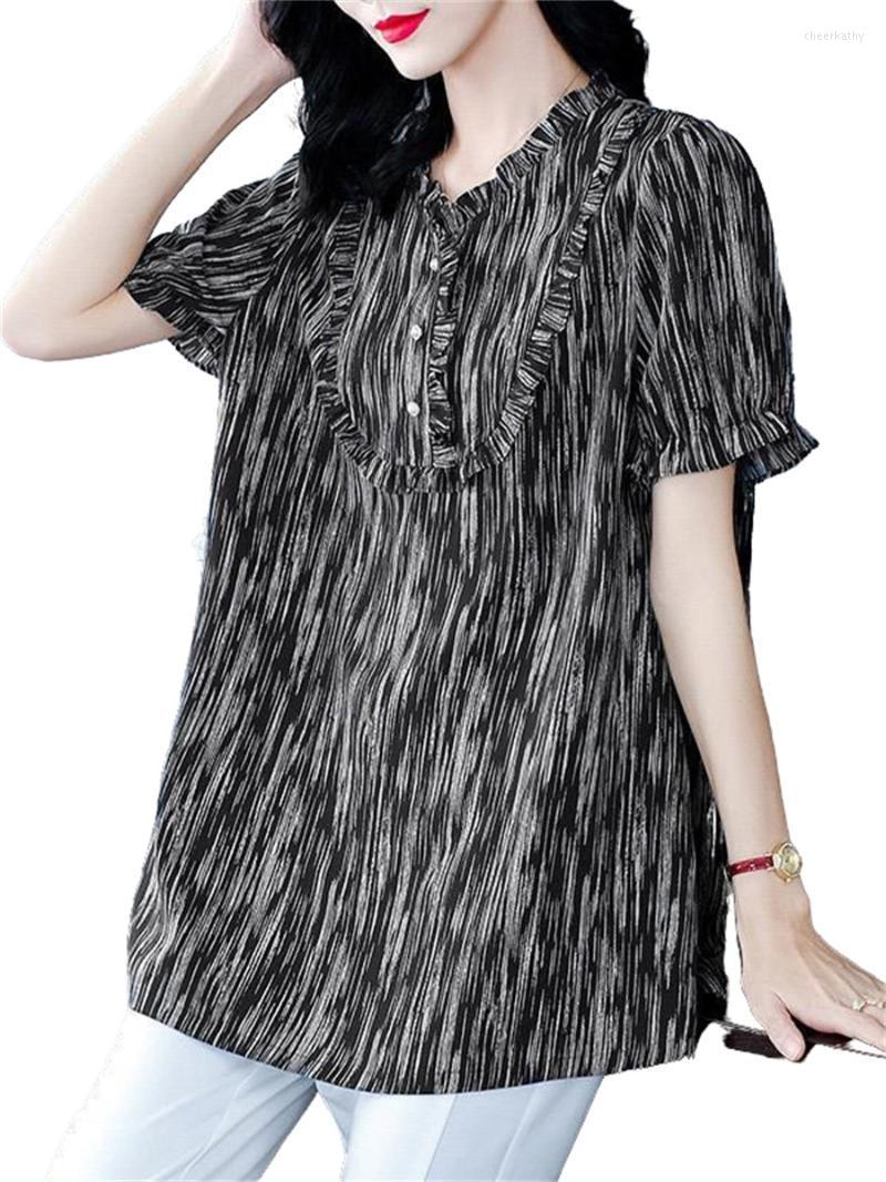 

Women's Blouses & Shirts Loose Women Spring Summer Lady Fashion Casual Short Sleeve V-Neck Collar Printing Blusas Tops WY0637Women's Chee22, Black