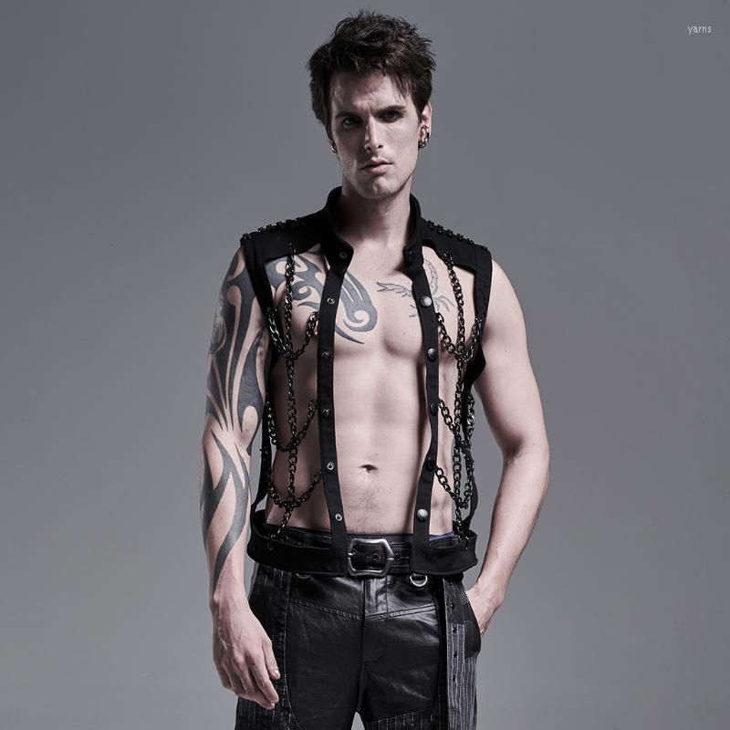 

Men's Punk Personality Chain Hollow-out Vest Rock Fashion Sexy Cardigan Stage Performance Waistcoat Vests, Black
