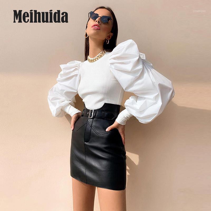 

Womens Puff Long Sleeve O Neck Knit Shirts Casual Shirt Sexy Blouse Slim Club Tops Women' Blouses, Beige