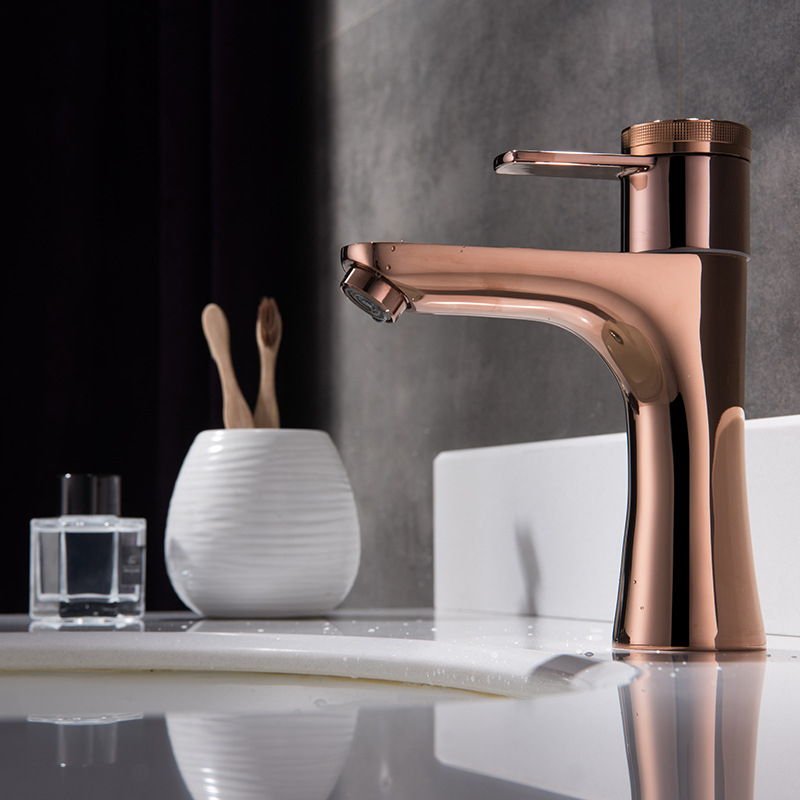 

Bathroom Basin Water Tap Hot Cold Single Lever Deck Mounted Brass Sink Faucet Mixer Rose Golden G1/2 Thread
