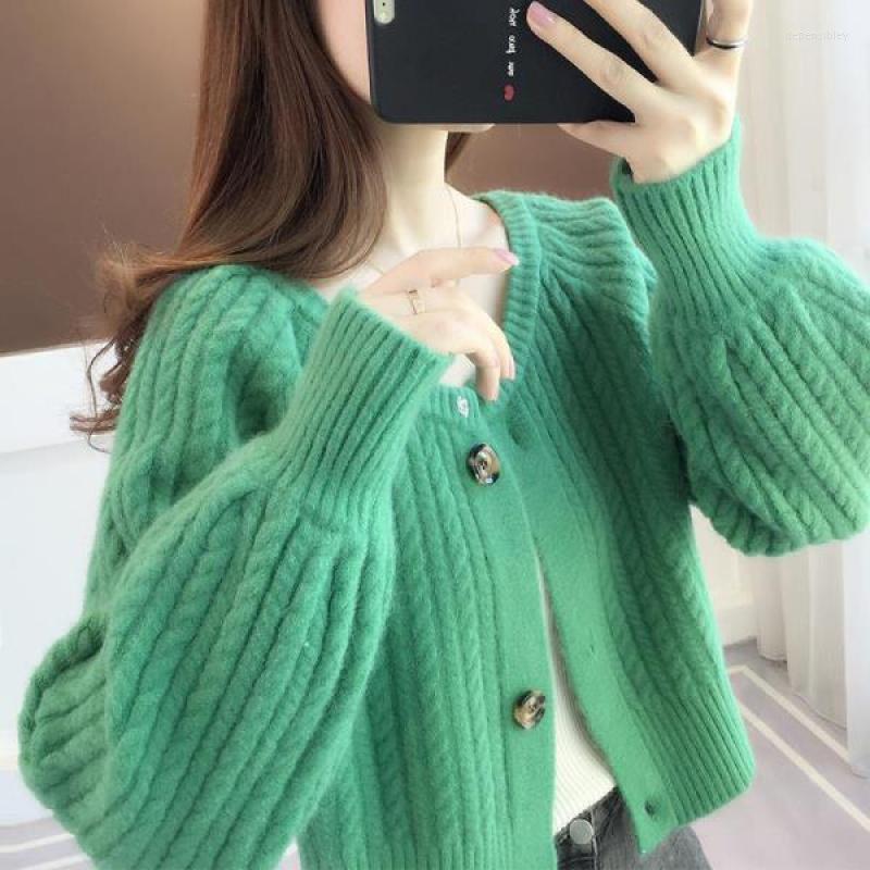 

Women' Knits & Tees Short Cardigan Sweater Women Single-Breasted Female Long Sleeve Cute Tops Korean Fashion Soft Knitted Outwear Depe22, Green