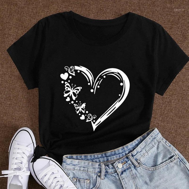 

Women' T-Shirt Women Summer T Shirt Cotton Plus Size 3XL Casual Short Sleeve Heart Butterfly Print T-shirts Graphic Tee Shirts Tops Clothin, Champagne