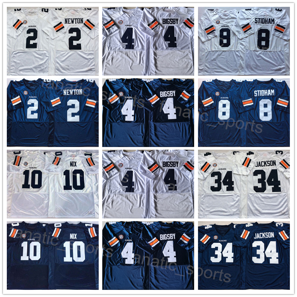 

NCAA Football College 2 Cam Newton Jersey University 10 Bo Nix 34 Bo Jackson 4 Tank Bigsby 8 Jarrett Stidham All Stitched Navy Blue White Team Color Shirt, 2 navy blue