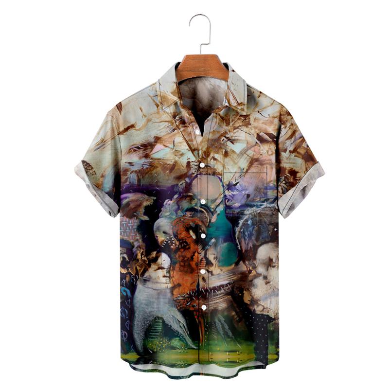 

Men's Casual Shirts Abstract Art Print Classic Hawaiian For Man Street Harajuku Style Beach Short-Sleeved Skateboard Camisa Masculina, Hl02499