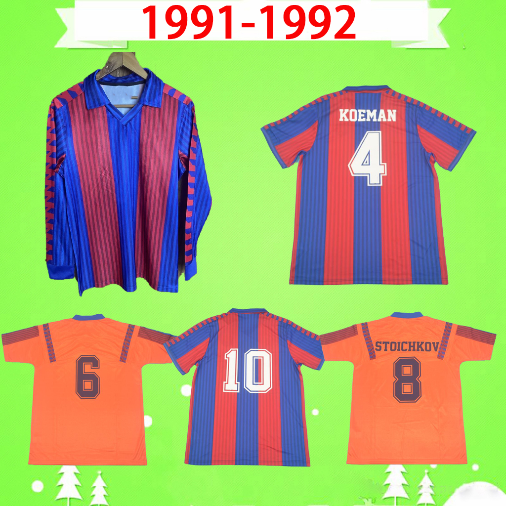 

1991 1992 soccer jerseys Vintage finals 91 92 Retro Football Shirt home away orange classic camiseta Stoichkov Koeman Laudrup Bakero Begiristain long short sleeve, Retro 1991-1992