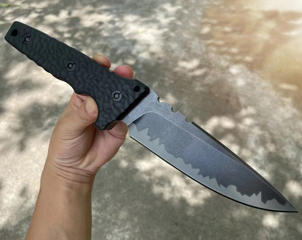 

High End Strong M15 Survival Straight Knife Z-Wear PM Steel Black Stone Wash Drop Point Blade Full Tang G10 Handle With Kydex