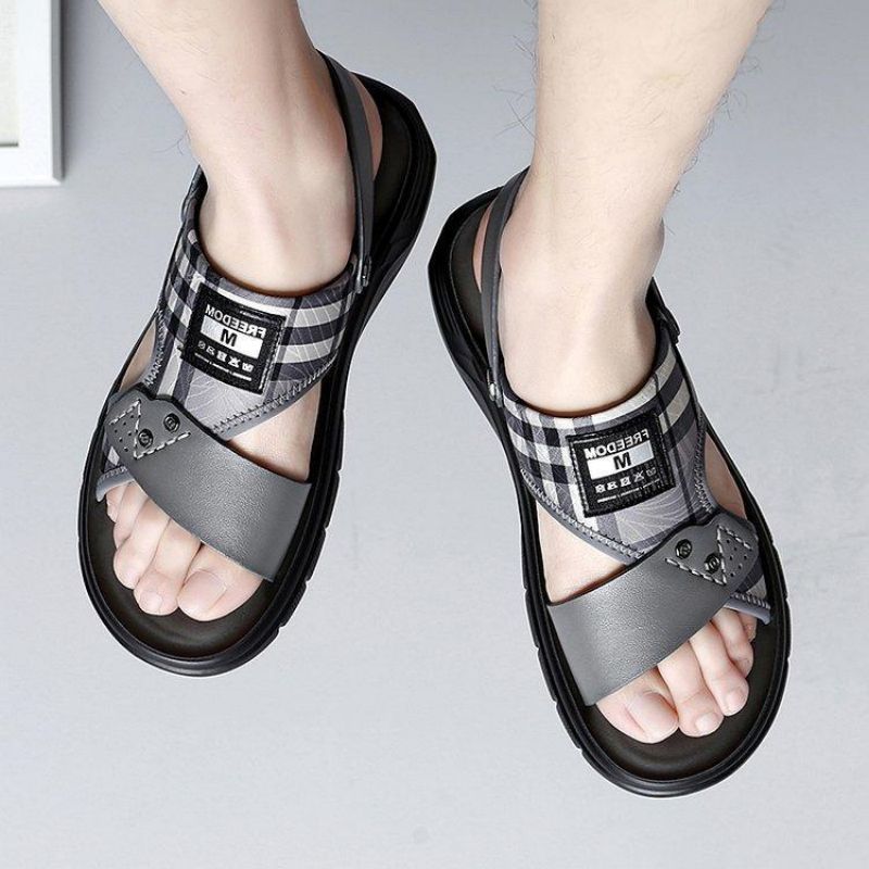 

Sandals Men PU Leather Stitching Plaid Casual Fashion Everyday Party Comfortable Breathable Classic Beach Slippers HM294, Clear