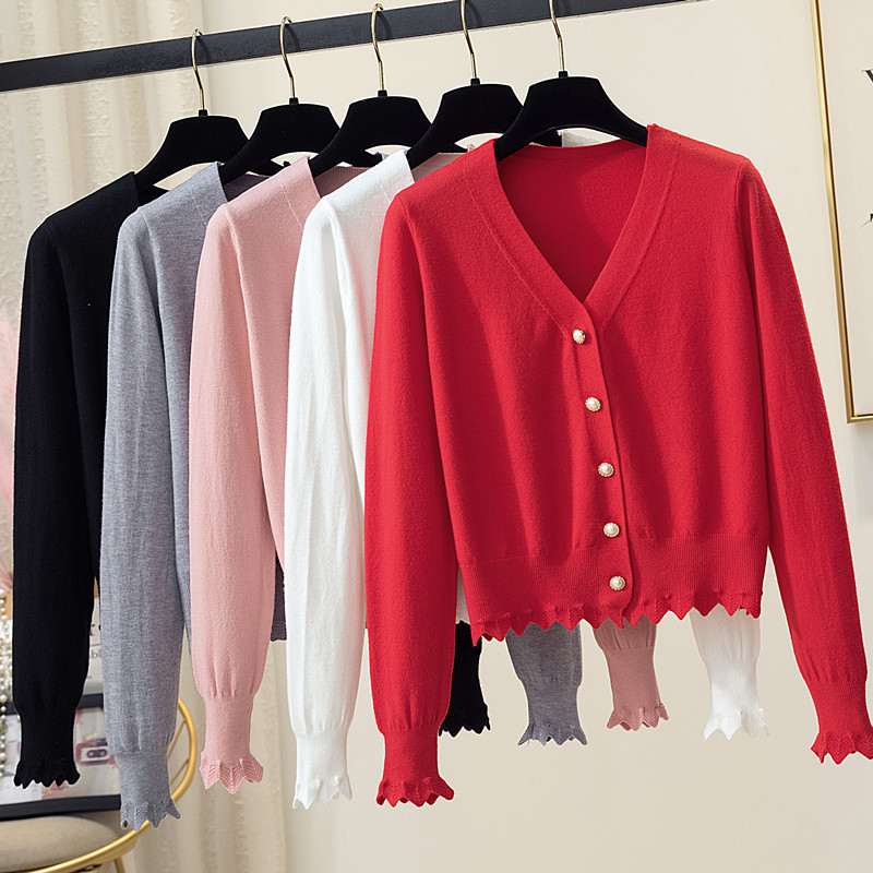 

Women Knitted Full Sleeve Sweaters Shirts Lady V-neck Sweater Crop Tops Female Soft Elastic Cardigan, Orange