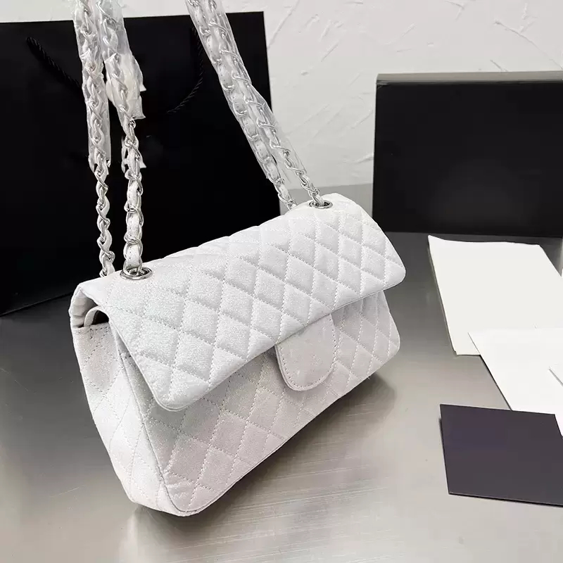 S Classic Double Flap Shiny Quilted Rectangle Bag Purple Gold Green White Silver Metal Hardware Matelasse Chain Crossbody Shoulder Luxury Designe