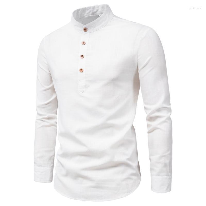 

Men's Dress Shirts Men's Autumn Cotton Linen Long Sleeve Solid Color Stand Collar Casual Fashion Tops Loose ShirtsMen's Sybi22, Black
