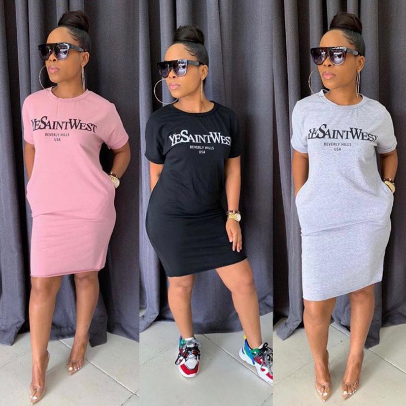 Party Dresses Summer Letter Print Tshirt Dress Women Fashion Pink O-Neck Short Sleeve-image-760183383