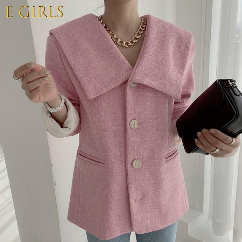 

Women's Jackets GIRLS Women Autumn Korea Sweet Temperament Ladies Retro Navy Collar Single-Breasted Waist Loose Woolen Suit CoatWomen's, Black