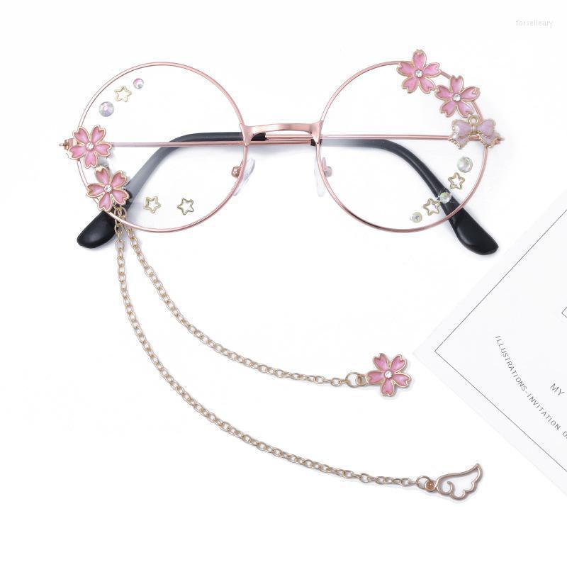 

Fashion Sunglasses Frames Cute Sakura Wing Pendant Clear Optical Glasses Frame Women Round Girls Retro Gothic Handmade Eyewear Bowknot Glass