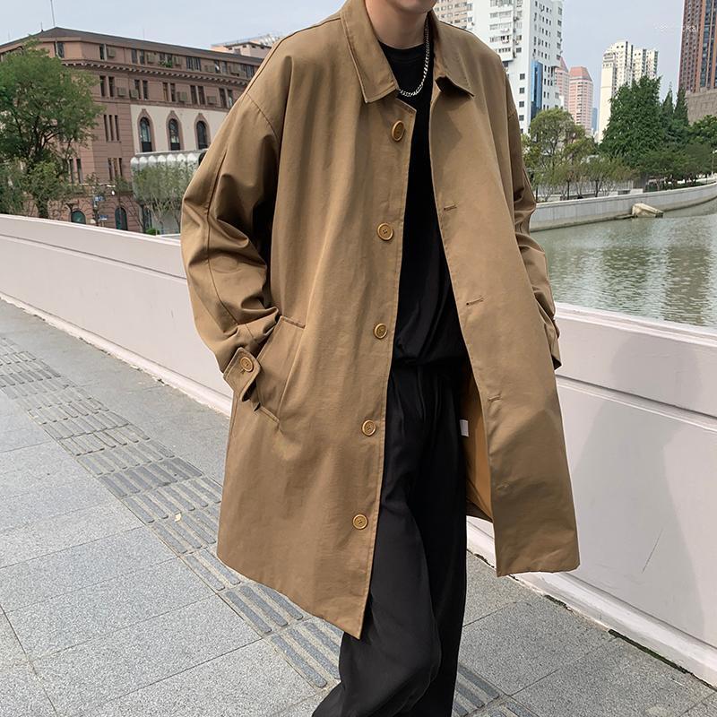 

Men's Trench Coats Autumn Cotton Coat Men Fashion Casual Oversized Long Streetwear Korean Loose Windbreaker Jacket Mens Overcoat Kend22, Black