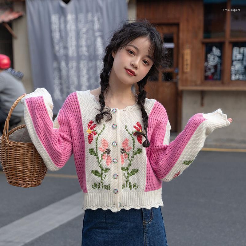 

Women's Knits & Tees Korean Fashion Embroidered Knitted Sweater Coat Female 2022 Spring And Autumn All-match Short Cardigan Top Women Casual, White