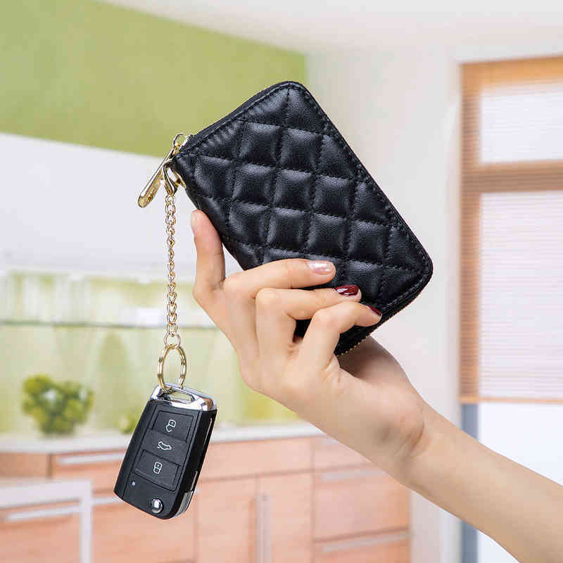

Custom Small Coin Purse Quilted Sheep Mini Zipper Credit Card Holder Wallet With Keychain Cluth, Pink