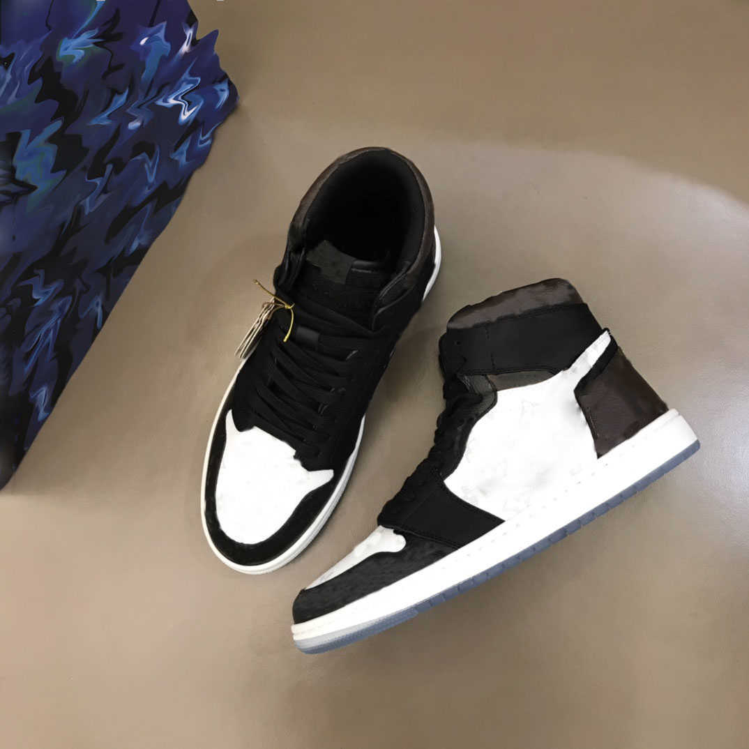 

Casual Shoes White Black Leather Sneakers Men Trainers calfskin High Top Sports Sneaker Flower Motifs Vintage Shoe With Box, Color 1