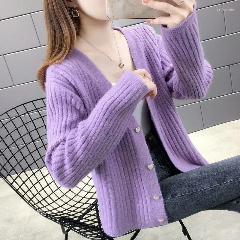 

Women' Knits & Tees 2022 Knitting Cardigan Sweaters Womens Spring Autumn Vintage Loose Sweater Purple Beige Yellow Button Outerwear Clothin