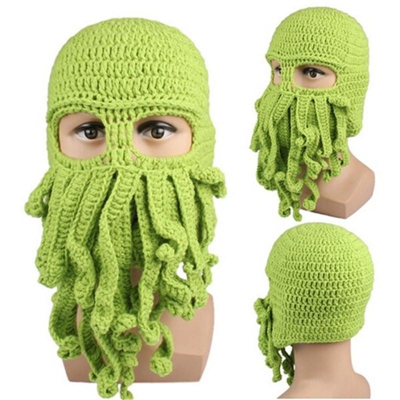 

Berets Novelty Handmade Funny Octopus Beard Hat Unisex Animal Cthulu Crocheted Tentacle Knit Wind Mask Ski Cap Halloween HatsBerets, 11