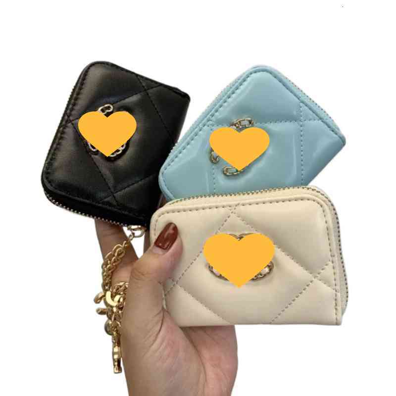 

High Quality Brand design Letter Quilted CC chain short wallet lambskin women's le boy pocket Leather zipper card pack coin Purse Clutch Pouches with box 006, Blue
