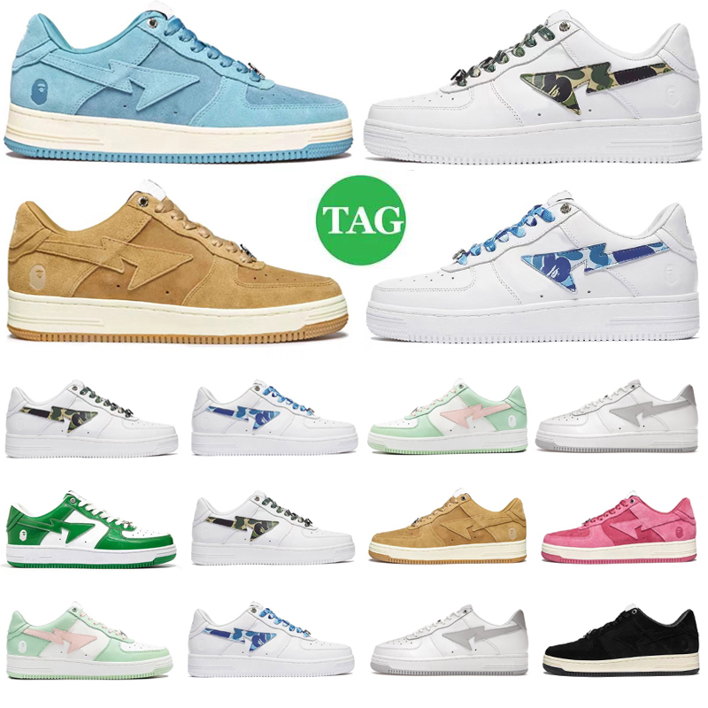 2022 Bapestas Baped APE Men Women Running Shoes Sneaker BapeSta JJJJound Pastel Green Camo Beige Black Suede Leather Mens Trainers Sports Sneaker