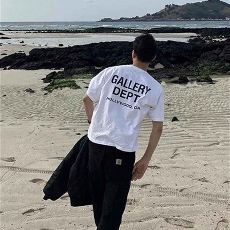 

Designer Mens T-shirts Gallerydept basic letter print short sleeve 2022 fashion brand round neck Beige black white tshirt men and women, Creamy-white