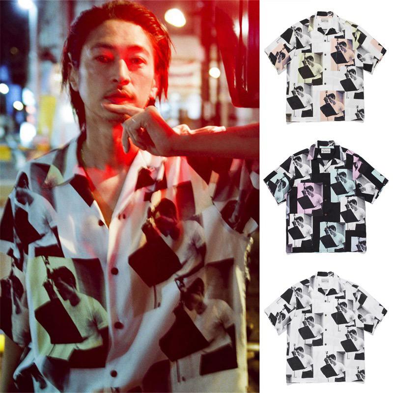 

Men' Casual Shirts Top Quality WACKO MARIA Hawaii Tees Summer Thin ShirtMen, Beige