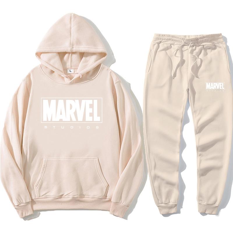 

Men's Tracksuits Marvell 2022 Hoodie Suit Long Sleeve Plush Black + Jogging Pants Sportswear, Gray
