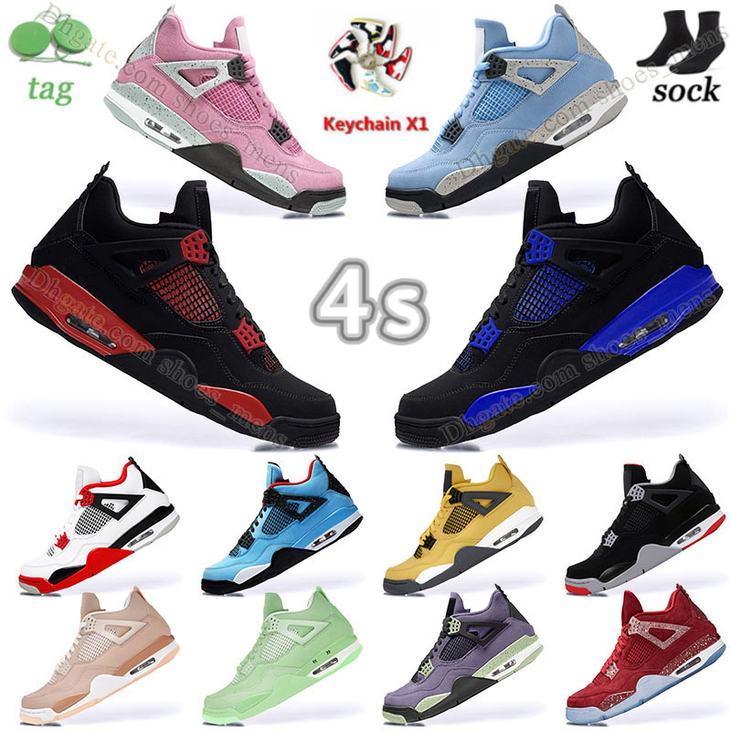 

4 Red Thunder 4s Mens Basketballl Shoes Top Quality Jumpman Jordens Military Black Royal University Blue Blackcat Suede Soft Pink Purple Lightning Sneakers Trainer, J06 2020 fire red 40-47