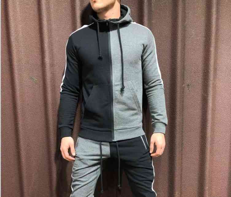 

Men's Color Blocking Sportswear Style Hoodie, Black and white