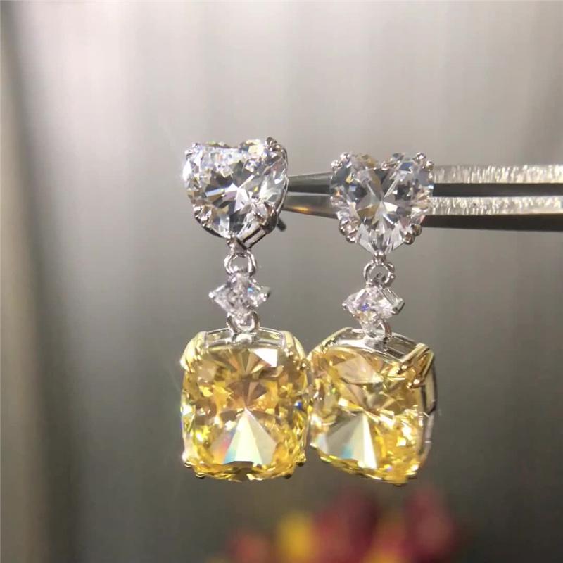 

Dangle & Chandelier Noble Yellow Earrings For Women Shiny Heart Wedding Engagement Ceremony 925 Sterling Silver Trendy Jeweley Earings Luxur