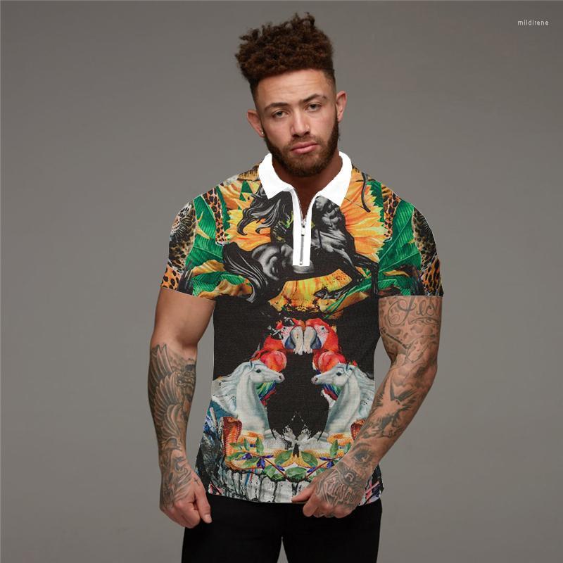 

Men' Polos Summer High Quality Men' Shirt Digital Printing Casual Short Sleeve Lapel Zip XS-6XLMen' Men'sMen' Mild22