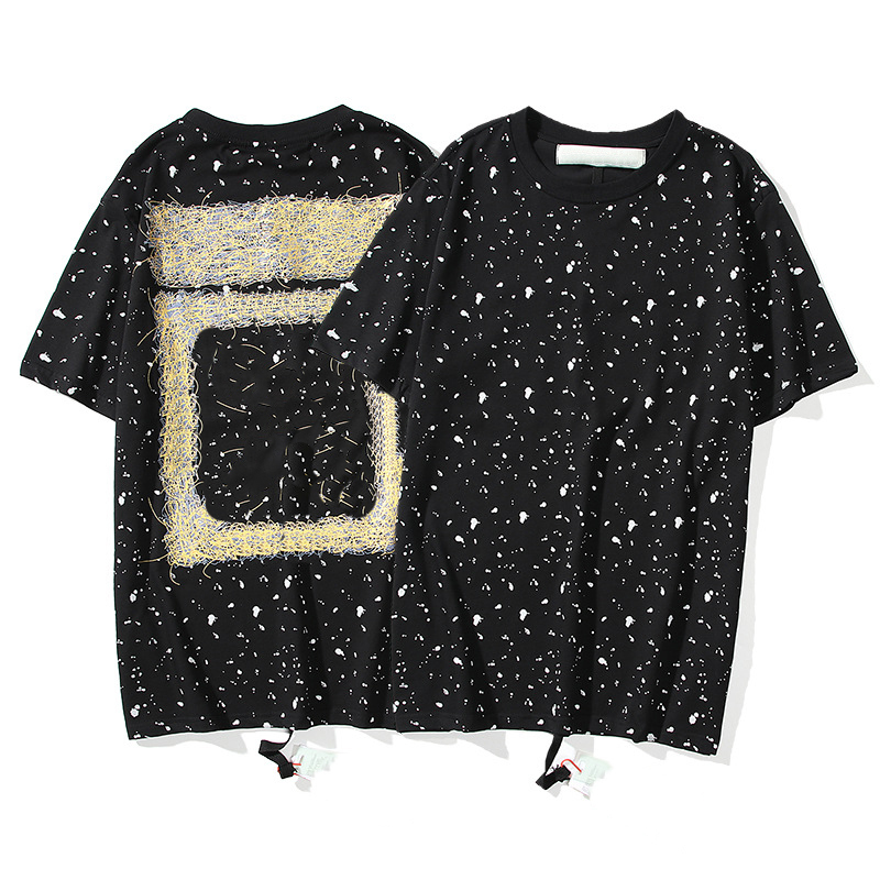 

Oversize Designer T Shirt for Men Male 2022 Summer Loose Tees Fashion Cross Paintings Arrow Tshirts in Black Color 1177
