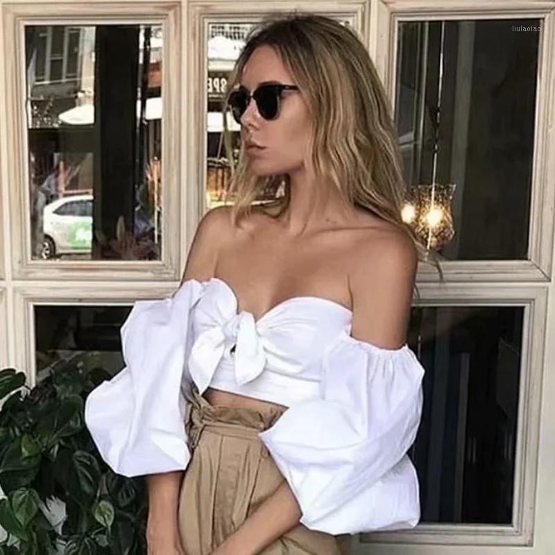 

Foridol White Cotton Bowknot Vintage Crop Top Blouse Women Lantern Sleeve Off Shoulder Zipper Tops Summer Tie 2022 Women' Blouses & Shirts
