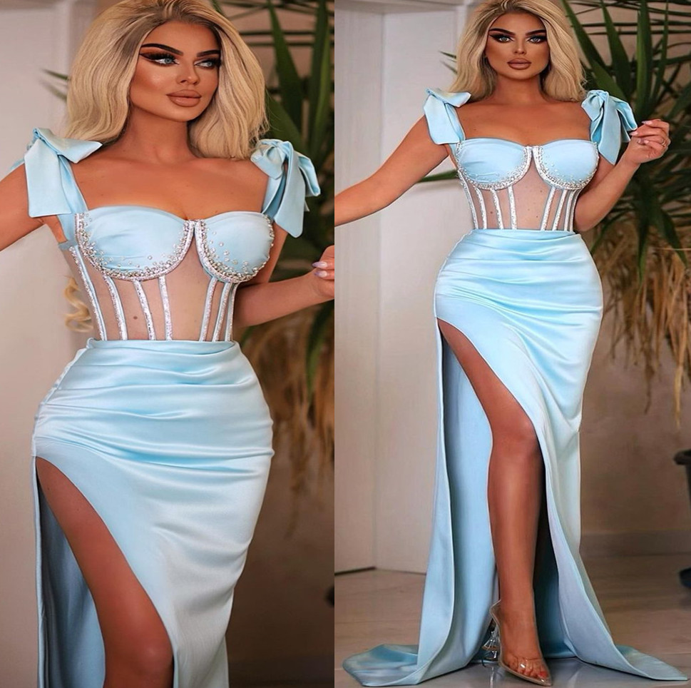 

2022 Plus Size Arabic Aso Ebi Mermaid Sky Blue Prom Dresses Beaded Crystals Evening Formal Party Second Reception Birthday Engagement Bridesmaid Gowns Dress ZJ222, Light purple