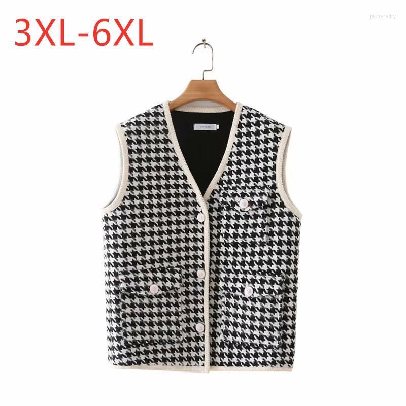 

Women's Plus Size Outerwear & Coats Ladies Autumn Winter Jacket For Women Large Sleeveless Plaid Pocket Woolen Fleece Vest Coat 3XL 4XL 5XL, Black