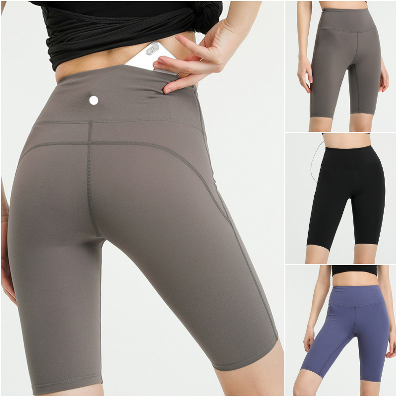

LU-YK03 Womens Yoga Outfit High Waist Running Slim Shorts Exercise Adult Short Pants Fitness Wear Girls Elastic Skinny Pants Sportswear, Black