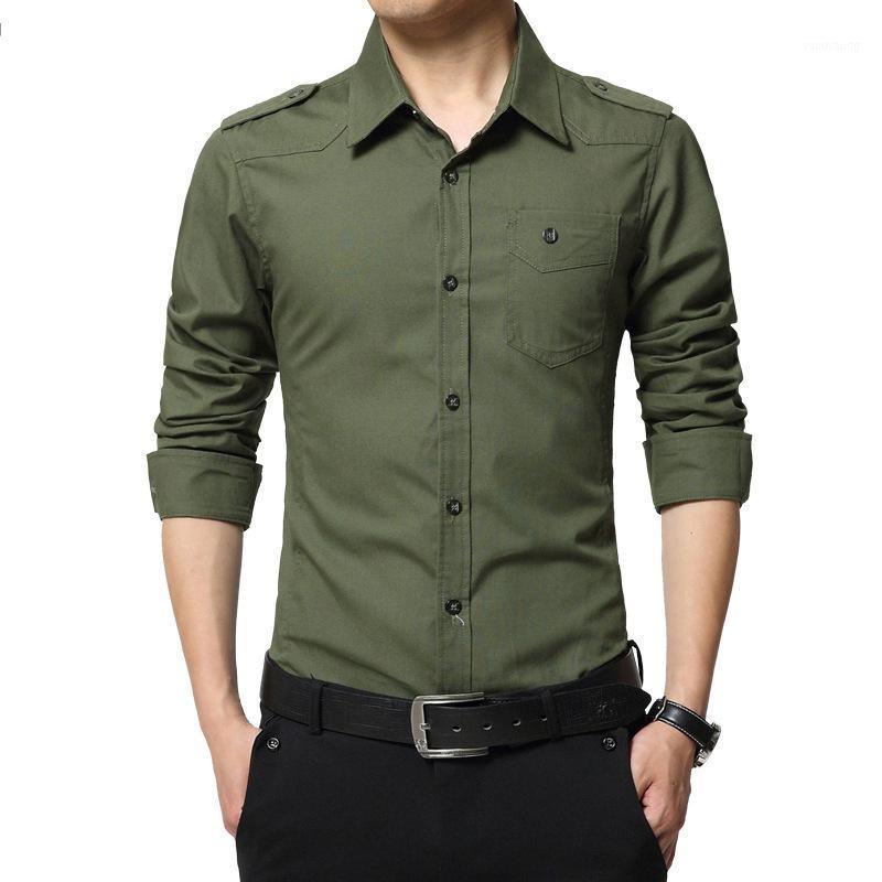 

Drop Men Military Long Sleeve Slim Fit Camisa Masculina Khaki Army Green Cotton Shirt AXP218 Men's Casual Shirts