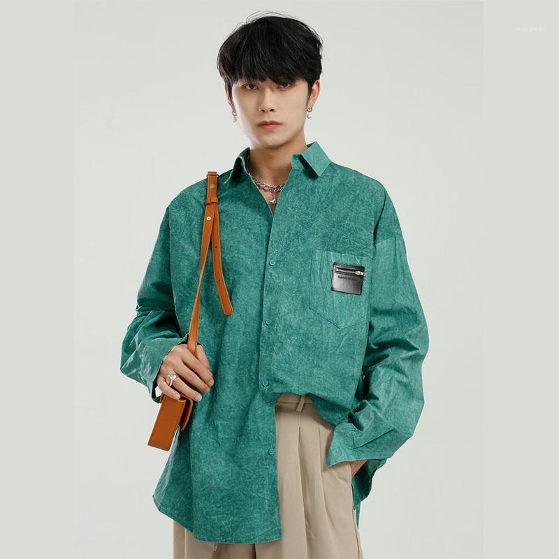 

Men Streetwear Hip Hop Loose Casual Long Sleeve Shirt Male Japan Korea Fashion Men's Shirts, 2286 green