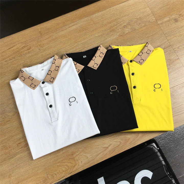 

2022Designer Men's Tee New cotton crease resistant breathable T-shirt lapel commercial fashion casual print high-end POLO short sleeve M, Yellow
