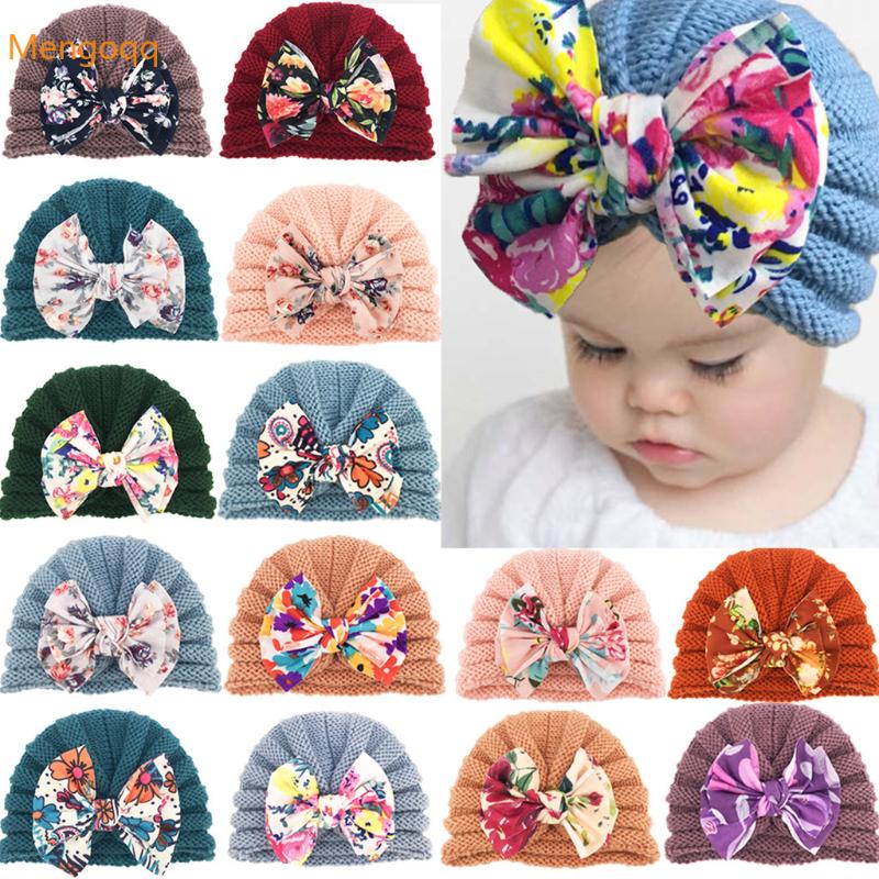 

Caps & Hats Kids Baby Girls Boys Bowknot Printed Knit European And American Children Knotted Pullover Hat 1-4YCaps