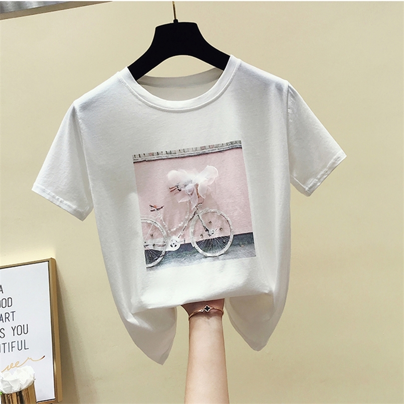 GGRIGHT Drôle Diamants Imprimer T-shirts Femmes 2019 D'été Coton Oneck À Manches Courtes T-shirts Blanc Rose Femmes T-shirts Top Harajuku T200516