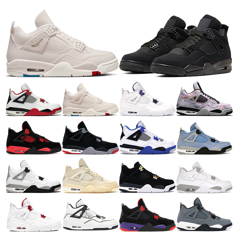 

basketball shoes 4 for men women 4s Black cat Fire Red Thunder sail White cement Purple Metallic Midnight Navy with mens trainers sports sneakers tennis, 33 what the