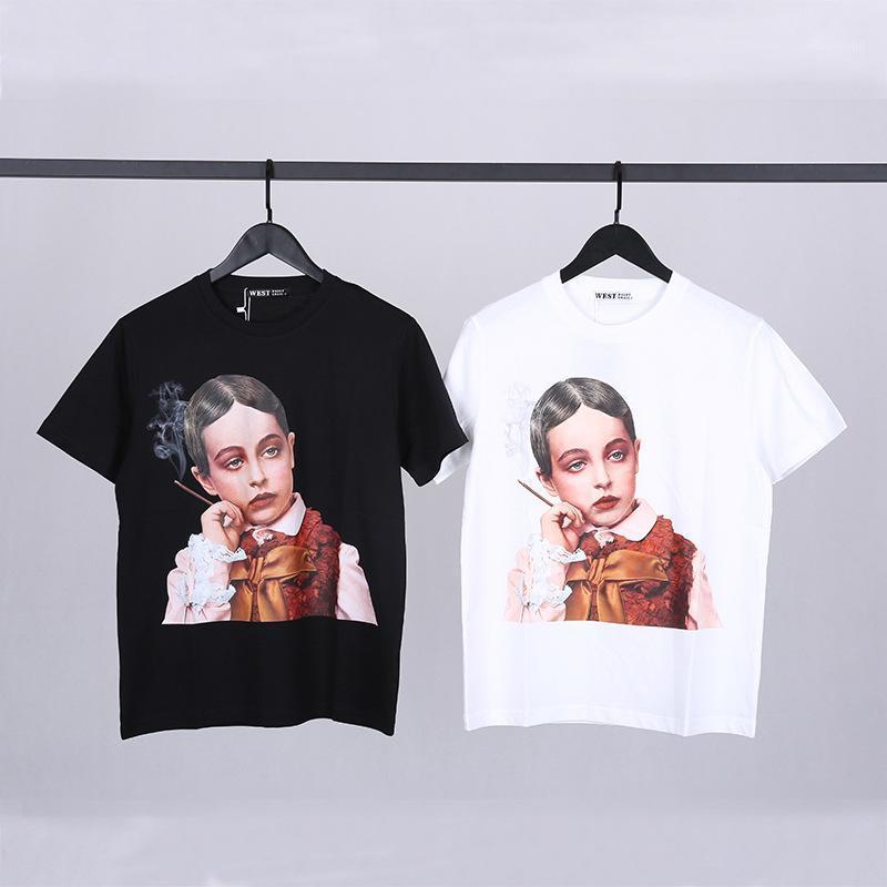 

Style Foreign Smoking Boy' Short Sleeve T Fashion Brand Men' Wear Pure Cotton Couple' Women' Casual Shirts, B455 foreign style smoking boy t black