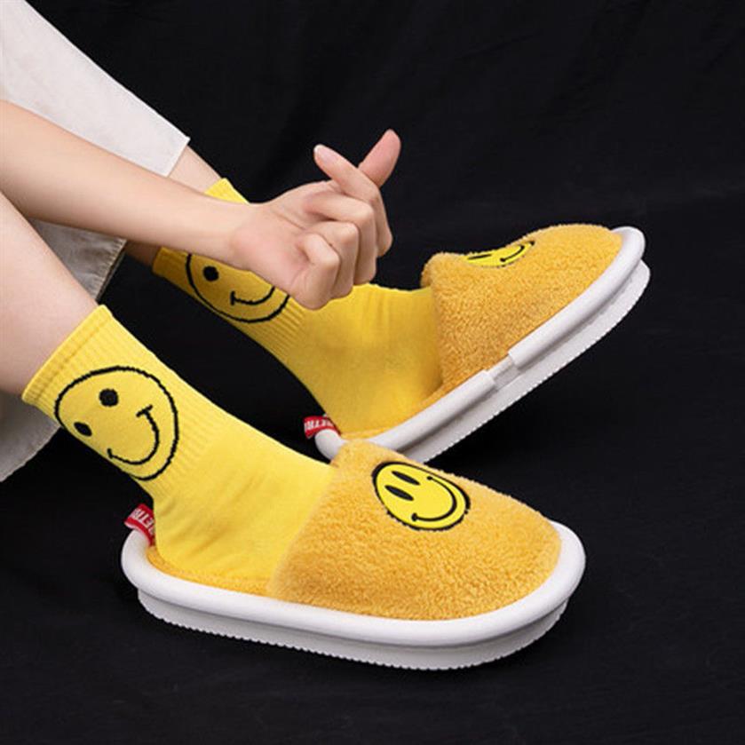 

2021 New Style Arrive Smiley Face winter men Slippers Fluffy Push Indoor for Cute Cartoons Bedroom Slides Female house slippers223E, Blue 2